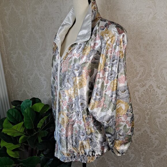 Rafael Size Medium Reversible Jacket Floral/Ivory Pockets Elastic Hem - Picture 6 of 16